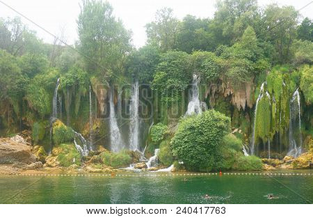 Green Background. Kravice Waterfalls. Bosnia Medjugorje Waterfall River
