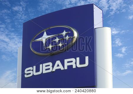 Wetzlar, Germany - March 25: Subaru Company Logo On Dealership Building On March 25, 2018 In Wetzlar