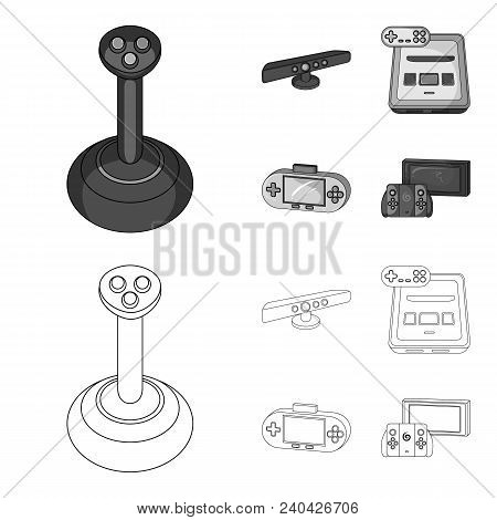 Game And Tv Set-top Box Outline, Monochrome Icons In Set Collection For Design.game Gadgets Vector S