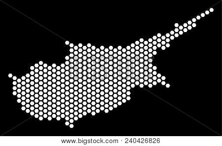 Hex-tile Cyprus Island Map. Vector Territorial Scheme On A Black Background. Abstract Cyprus Island 