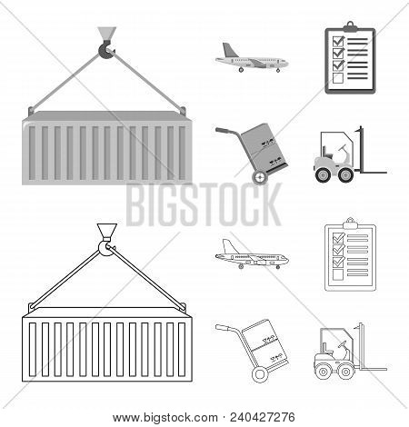 Cargo Plane, Cart For Transportation, Boxes, Forklift, Documents.logistic, Set Collection Icons In O