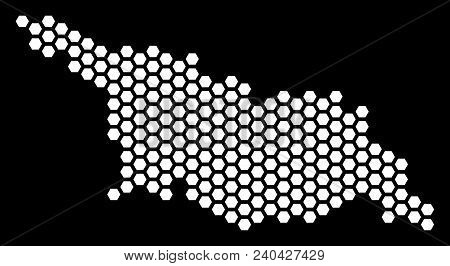 Hex-tile Georgia Map. Vector Territory Scheme On A Black Background. Abstract Georgia Map Compositio