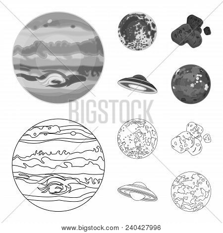 Moon, Venus Of The Planet Of The Solar System. Nil, A Meteorite. Planets Set Collection Icons In Out