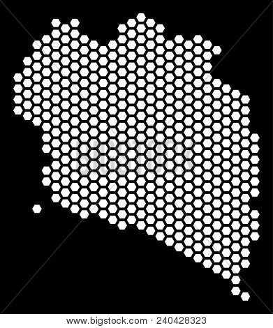 Hex-tile Koh Phangan Thai Island Map. Vector Territorial Plan On A Black Background. Abstract Koh Ph