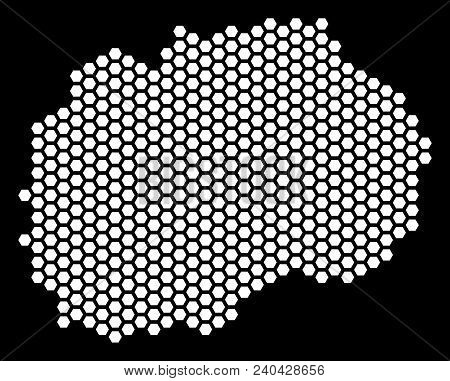 Hexagon Makedonia Map. Vector Territory Scheme On A Black Background. Abstract Makedonia Map Composi