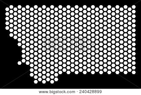Hex Tile Montana State Map. Vector Territorial Plan On A Black Background. Abstract Montana State Ma