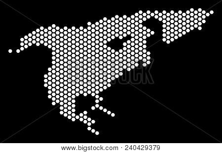 Hex-tile North America Map. Vector Territorial Plan On A Black Background. Abstract North America Ma