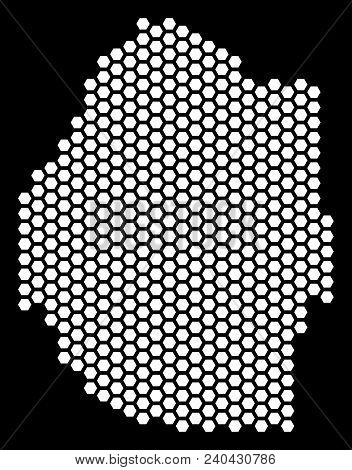 Honeycomb Swaziland Map. Vector Territory Scheme On A Black Background. Abstract Swaziland Map Mosai