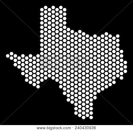 Hex Tile Texas Map. Vector Territorial Plan On A Black Background. Abstract Texas Map Concept Is Mad