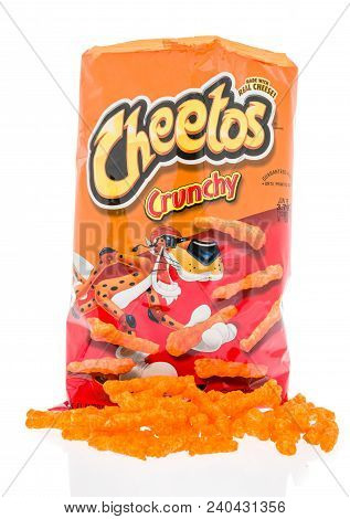 Winneconne, Wi -  28 April 2018: A Bag Of Cheetos Crunchy On An Isolated Background.