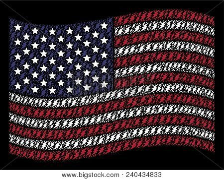 Electric Spark Items Are Composed Into Waving United States Flag Abstraction On A Dark Background. V
