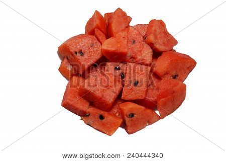 Sliced Of Watermelon Isolated On White Background. Top View (citrullus Lanatus)
