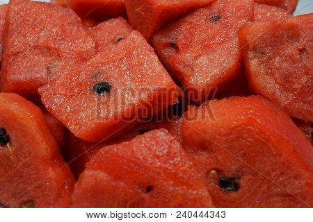 Sliced Of Watermelon Isolated On White Background. Top View (citrullus Lanatus)