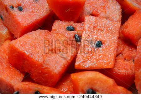 Sliced Of Watermelon Isolated On White Background. Top View (citrullus Lanatus)