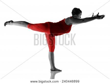 The Tuladandasana Or Balancing Stick Pose Is An Advanced Yoga Posture Performed Of 40-year Woman, Is
