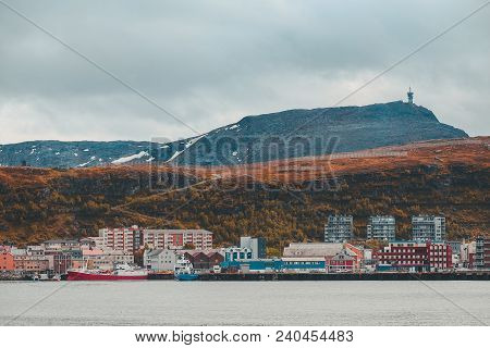 Northern Norway, View Of Hammerfest City On A Summer Day