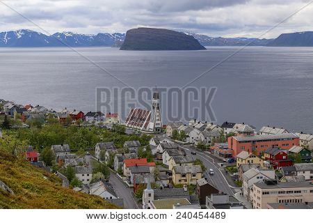 Northern Norway, View Of Hammerfest City On A Summer Day