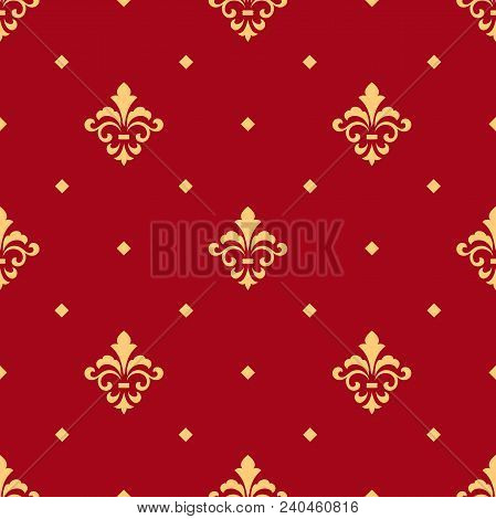 Wallpaper In The Style Of Baroque. A Seamless Vector Background. Red And Gold Floral Ornament. Graph