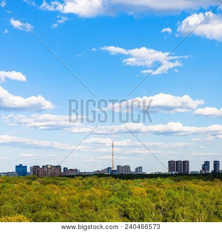 View Of Residential District Under Blue Sky Near Green Forest Of Timiryazevsky Park In Moscow City I