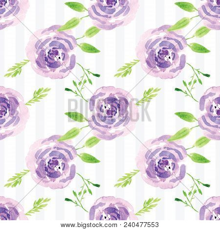 Hand-painted Watercolor Floral Rose Pattern. Illustration Of Decorative Floral Design For Wedding In