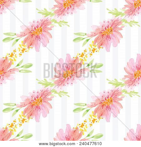 Hand-painted Watercolor Floral Rose Pattern. Illustration Of Decorative Floral Design For Wedding In