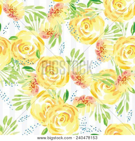 Hand-painted Watercolor Floral Rose Pattern. Illustration Of Decorative Floral Design For Wedding In