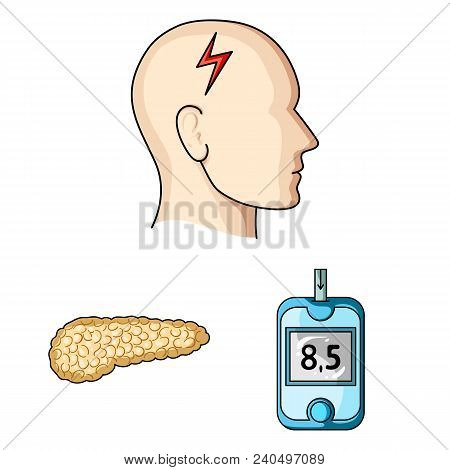 Diabetes Cartoon Icons In Set Collection For Design. Treatment Of Diabetes Vector Symbol Stock  Illu
