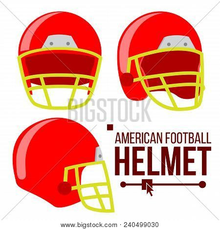 Helmet American Football Vector. Classic Red Rugby Head Protection Helm. Sport Equipment. Flat Illus