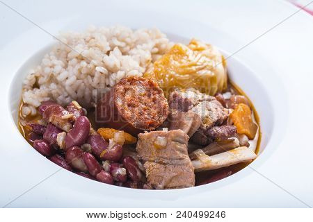 Raw And Fresh Ingredients For Cooking A Traditional Portuguese Feijoada