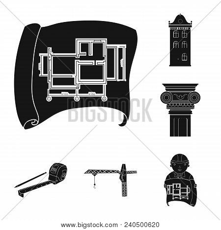 Architecture And Construction Black Icons In Set Collection For Design. Architect And Equipment Vect