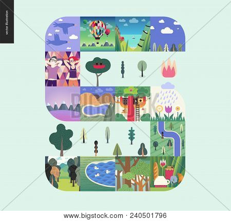 Simple Things - Forest Set On A Mint Background - Flat Cartoon Vector Illustration Of Forest, Ducks,