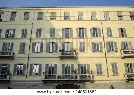 Milan, Lombardy, Italy: Facade Of Old Typical Palace Along Via Pasubio