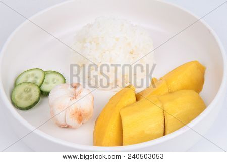 Thai Treaditional Food, Jasmine Rice With Vegetables And Fruits As Mangosteen, Mango And Cucumber.