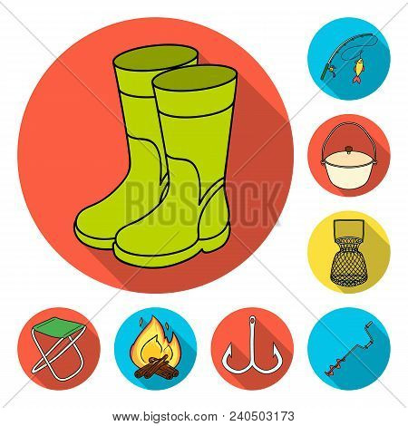 Fishing And Rest Flat Icons In Set Collection For Design. Tackle For Fishing Vector Symbol Stock  Il