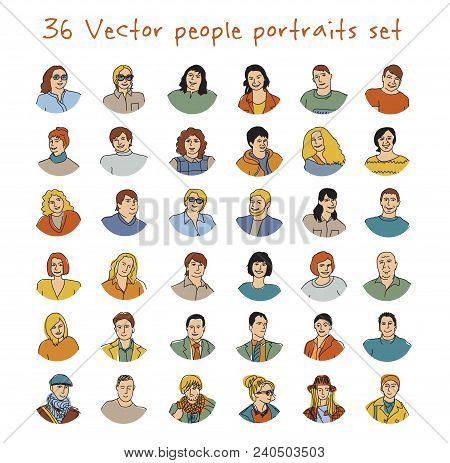 Happy Adult Vector People Potraits Icon Set. Color Vector Illustration. Eps8