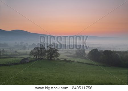 An Image Of A Beautiful Sunrise Over Hope Valley, Derbyshire, England, Uk