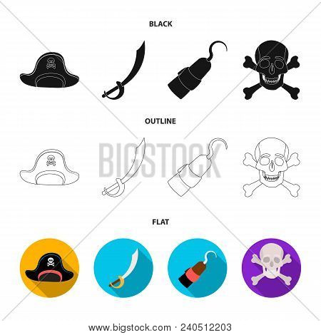 Pirate, Bandit, Cap, Hook .pirates Set Collection Icons In Black, Flat, Outline Style Vector Symbol 