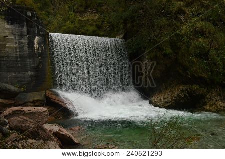 Beautiful Natual Waterfall In The Scenic Landscape In Italy