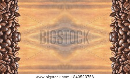 Coffee Bean On A Brown Wooden Background. Large Size, Billboard, Background, Texture, Wallpaper