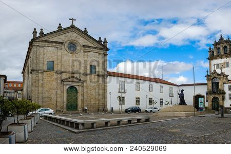 Braga, Portugal - May 13, 2018 : Left Side Church S. Paulo, Right Side Chapel Of Our Lady Of The Tow