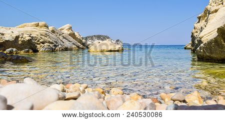 Beautiful Pebble Beach Of Marathias, Zakynthos Island, Greece.