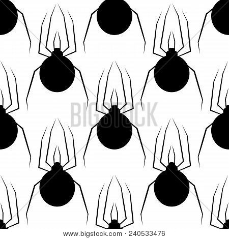 Spiders On Webs Seamless Pattern On White Background Repeats Seamlessly.