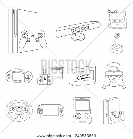 Game Console And Virtual Reality Outline Icons In Set Collection For Design.game Gadgets Vector Symb