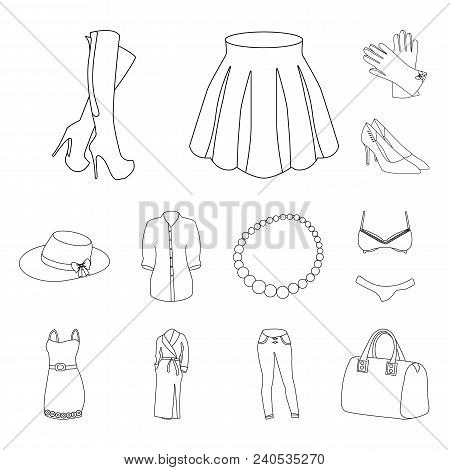 Women Clothing Outline Icons In Set Collection For Design.clothing Varieties And Accessories Vector 
