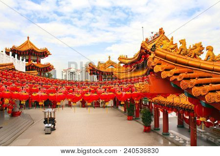 Thean Hou Temple decorated with traditional lanterns in Chinese New Year, Kuala Lumpur, Malaysia