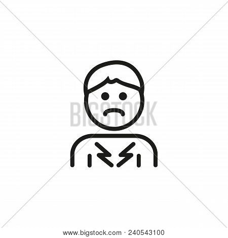 Chest Pain. Thin Line Icon. Man Suffering From Heartburn, Heart Attack, Heart Stroke. Body Aches Con