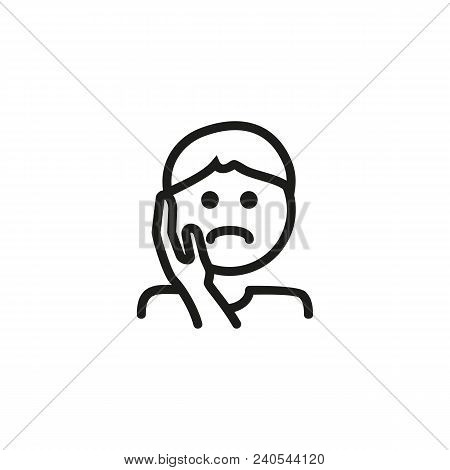 Toothache. Thin Line Icon. Man Touching Aching Cheek, Stomatitis, Caries. Body Aches Concept. For De