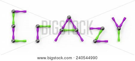 The Word Play Of Colored Sticks And Balls, Multicolor Elements Of The Magnetic Constructor. 3D Rende