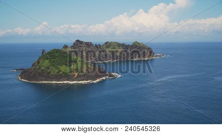 Small Rocky Islands In The Sea, Blue Sky And Clouds. Dos Hermanas, Palau, Santa Ana. Seascape With T