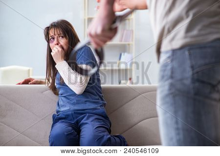 Desparate wife with aggressive husband in domestic violence conc